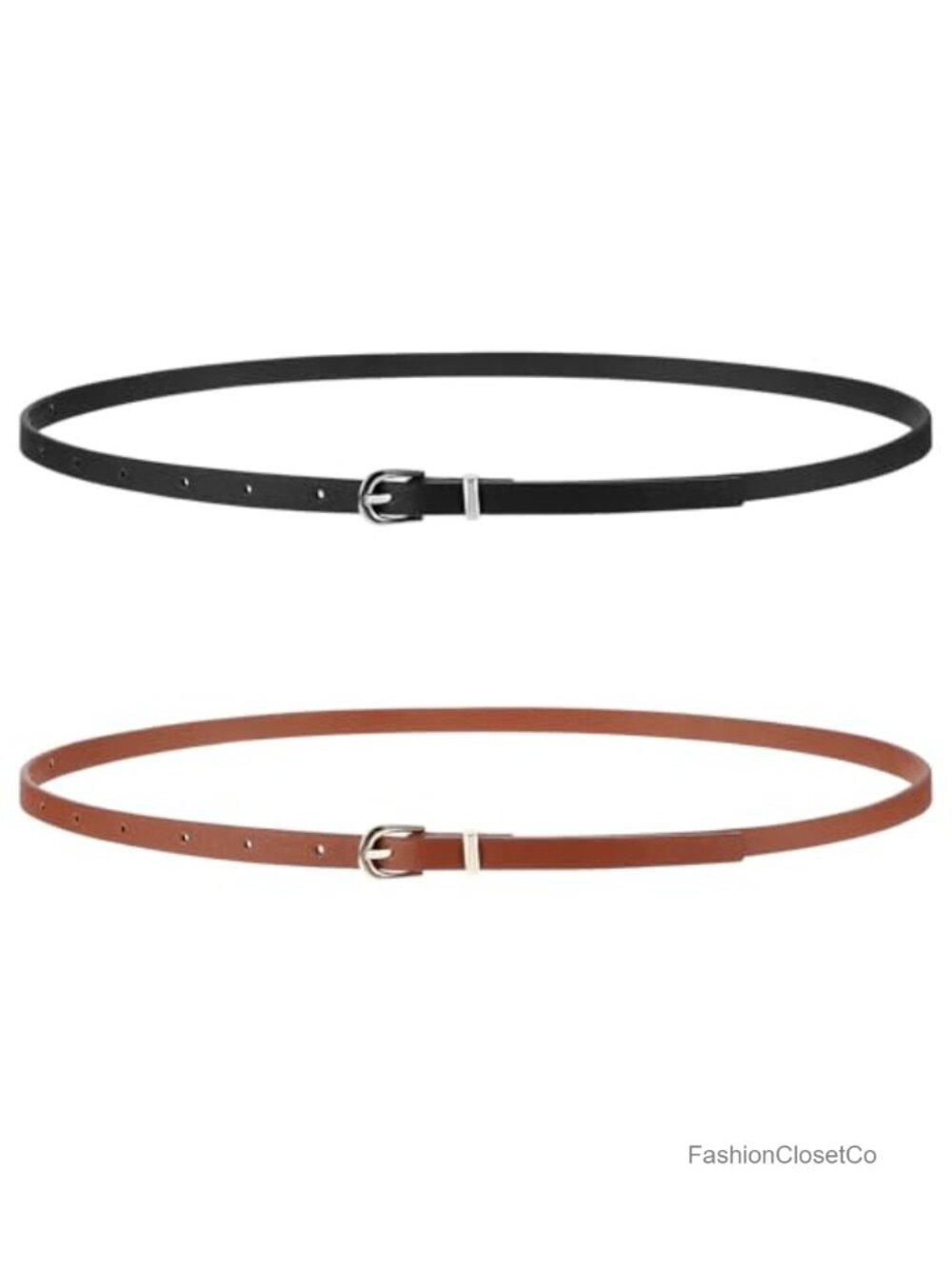 2 Pack Skinny Faux Leather Belts for Women Thin Waist Belt Gold Buckle
